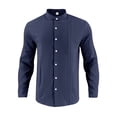 thumbnail image 2 of Yusimy Men's Trendy Casual Long Sleeve Striped T-Shirt - Stand Collar with Button Closure, Soft Stretch Cotton Fabric, Daily Commute & Casual Sports Wear Modern Stylish Look, 2 of 7