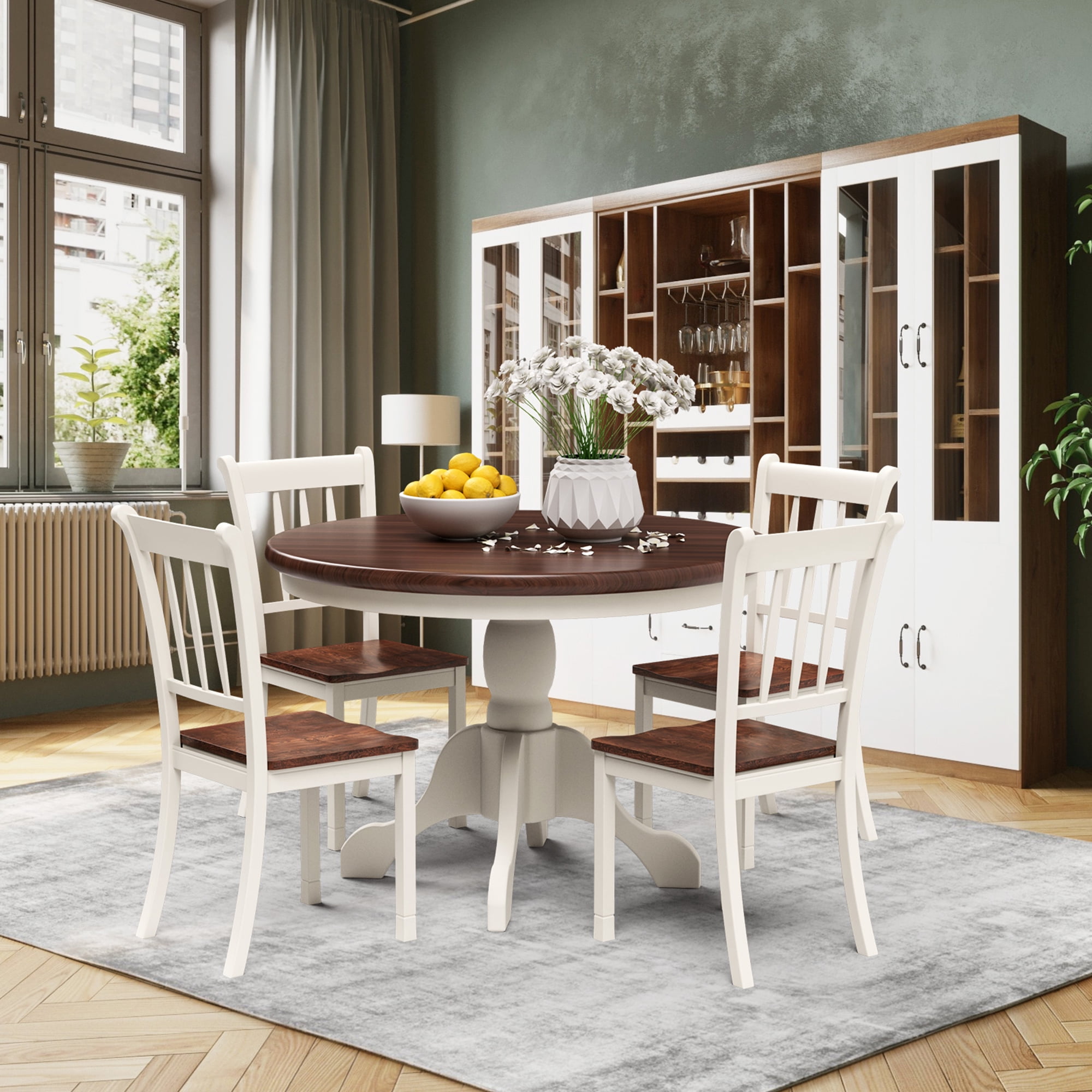 Gymax Dining Chair, Set of 4, Ivory White