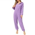thumbnail image 2 of Chrismtas Jumpsuit Pajamas for Women Long Sleeve Hooded Fleece Lined Solid Zip Up Homewear Purple 2XL, 2 of 7
