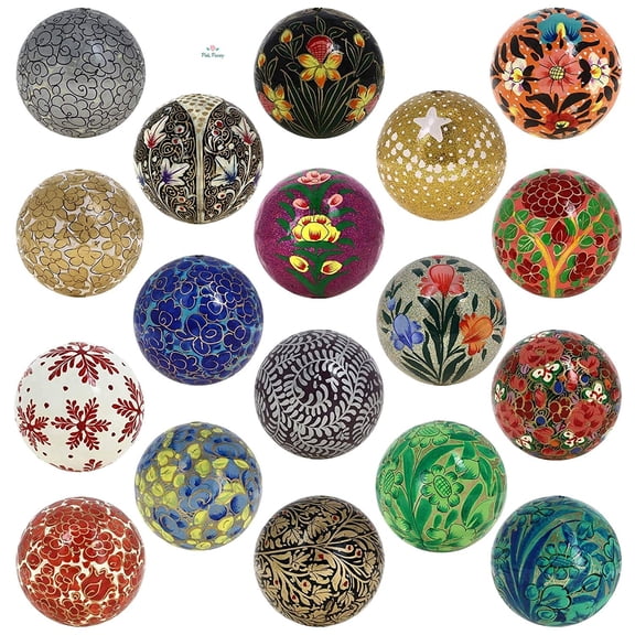 Peony Set of 18 Paper Mache Ball Christmas Ornaments - Handmade Decoration Gifts Set