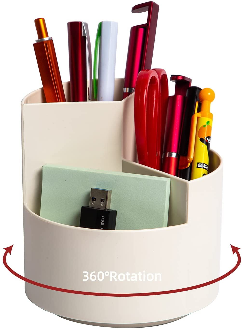 Lolocor Desk Pencil Pen Holder, 5 Slots 360 Degree Rotating Desk Pen Organizers for Desk Desktop Storage Stationery Supplies Cup Pot for Office