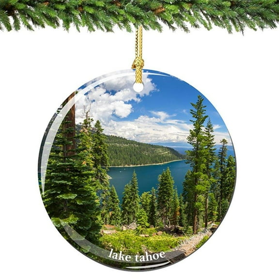 lake tahoe christmas ornament, porcelain 2.75 inch california emerald bay christmas ornaments