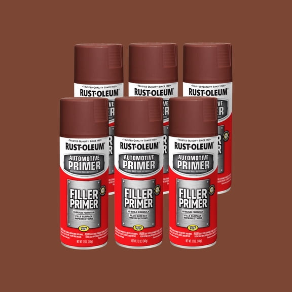 6 Pack, Red, Rust-Oleum Automotive Filler Primer Spray-249320, 11 oz
