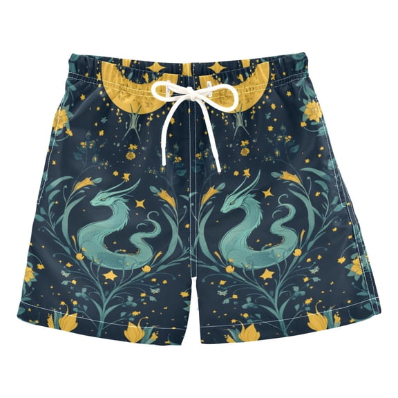FORMRS Boys Swim Trunks Quick Dry Mesh Liner Boardshorts Sizes XS-XL, Green Dragon Flowers
