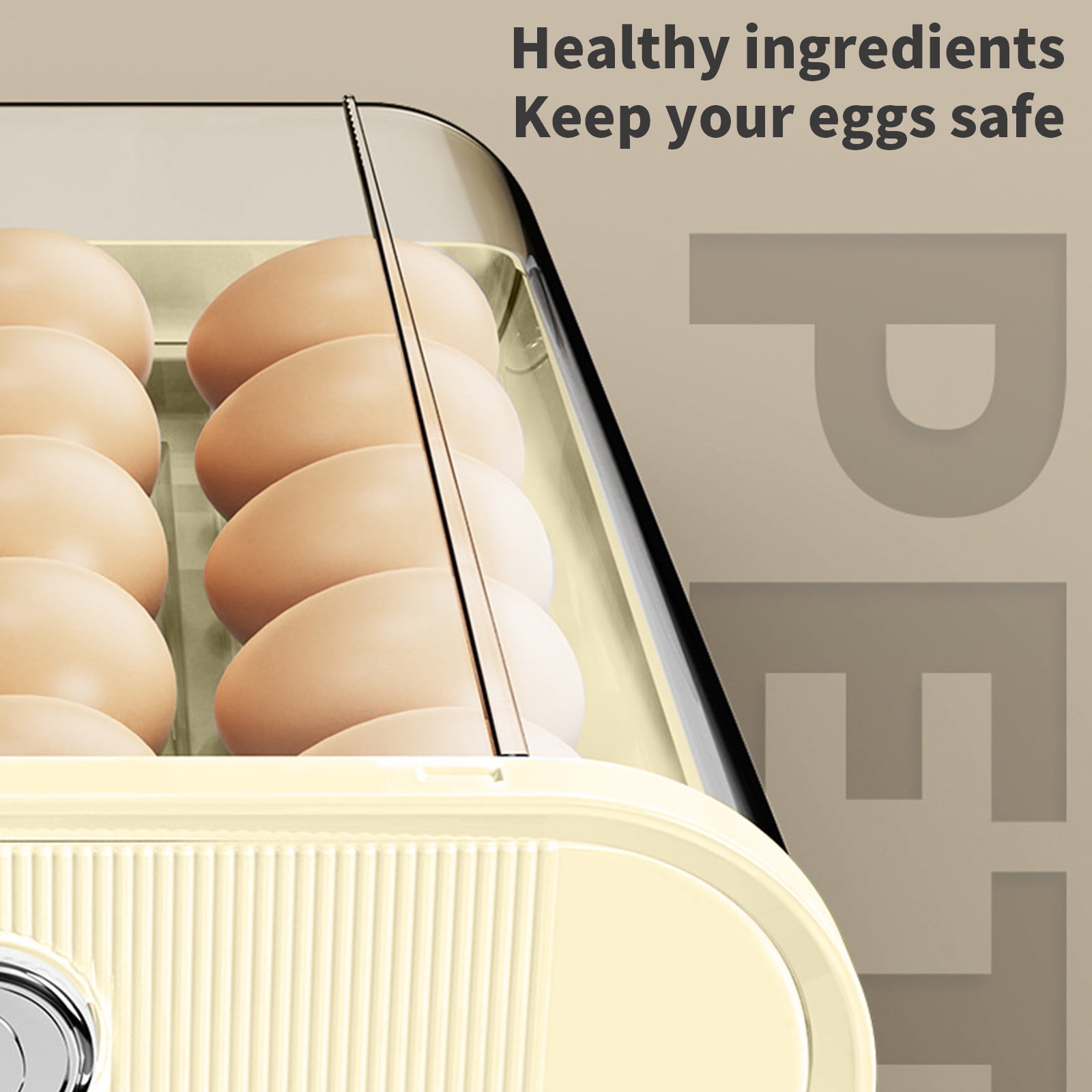 Rolling Egg Storage Container for Refrigerator, Clear Plastic Drawer Rack for Large Capacity Space Saving Kitchen Organization