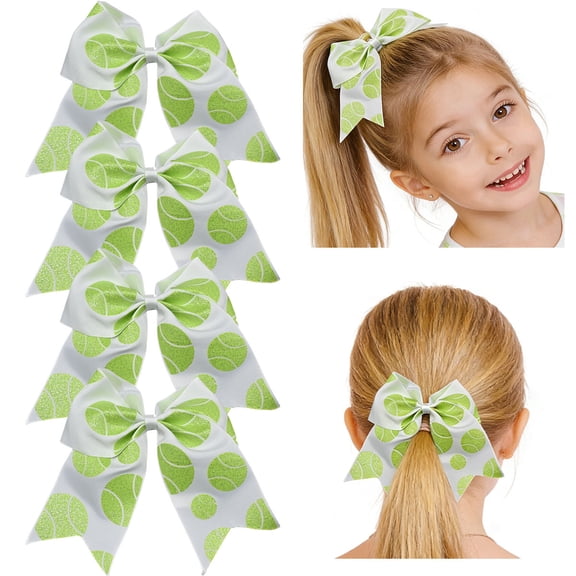 JoyBowie 4 pack 8 inch tennis print hair bows, cheer hair ties for girls teens, includes red bow hair details