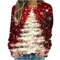 thumbnail image 5 of ClodeEU Women's Shining Christmas Tree Print Shirts,Casual Long Sleeve Round Neck Top,Loose Fit Trendy Clothes Multicolor 05,Womens Plus S, 5 of 5