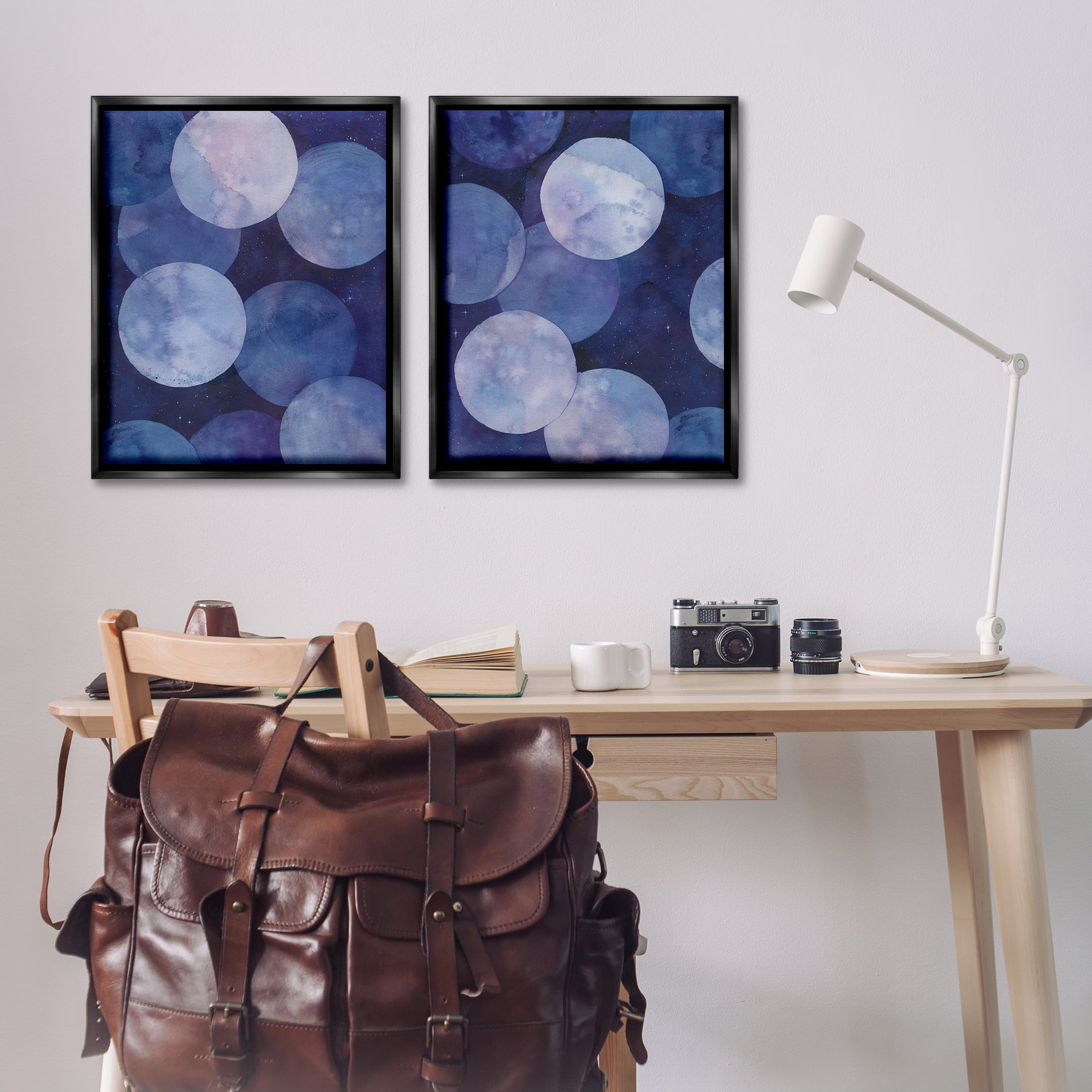 Stupell Industries Abstract Blue Purple Circle Bubbles Abstract Painting Black Floater Framed Canvas Art Print Wall Art, 31 x 25, Set of 2