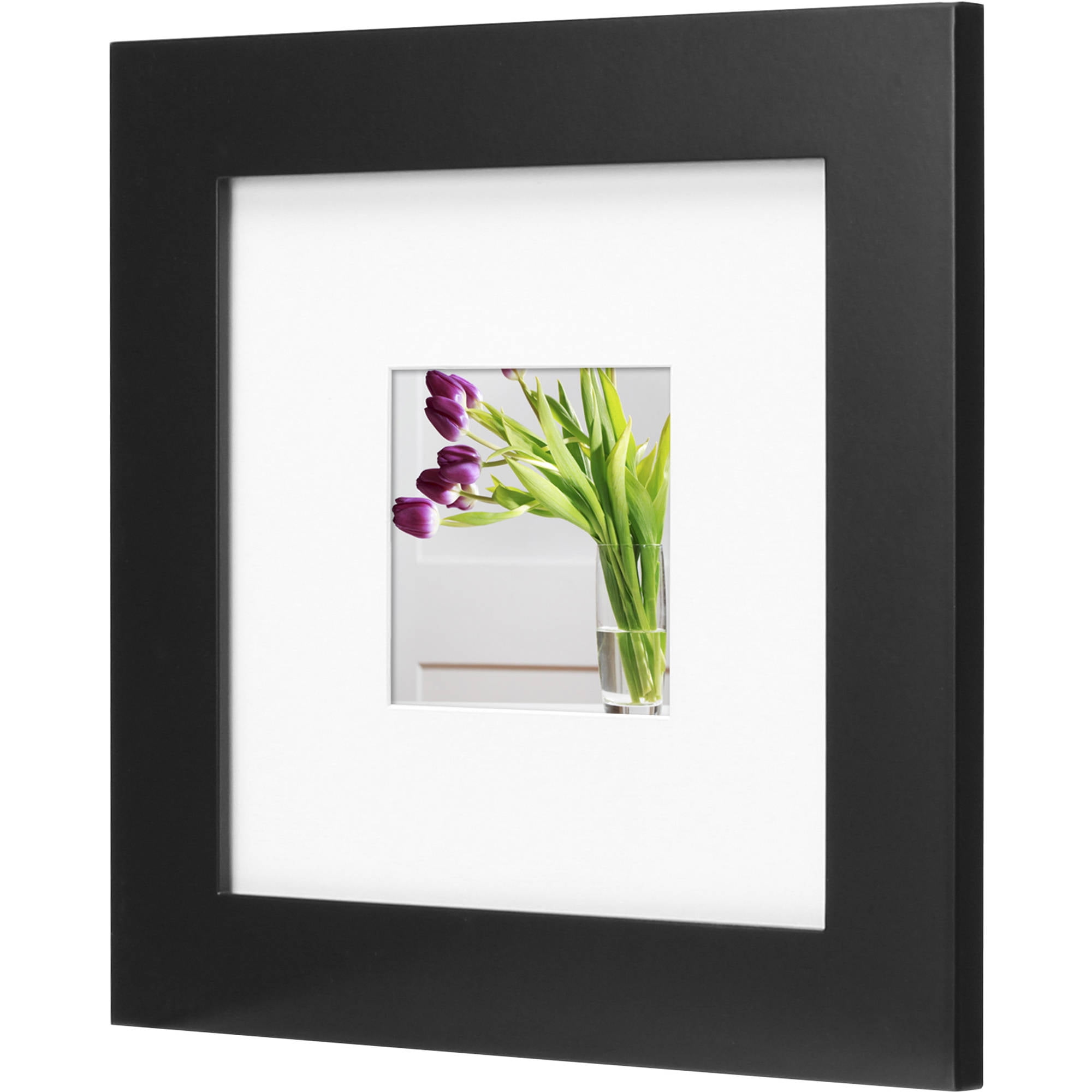 Mainstays Museum 8x8 Matted to 4x4 Flat Wide Gallery Picture Frame, Black, Set of 2