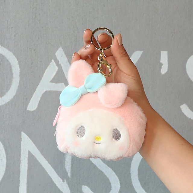Monedero de felpa Kawaii Sanrio Cinnamoroll My Melody, monedero, Kuromi Plushie, llavero colgante, juguete de peluche suave para niñas