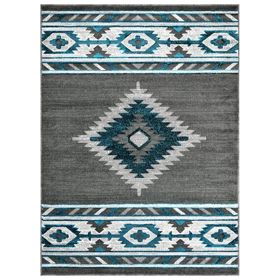 Allstar Rugs Cherokee Themed Polypropylene Area Rug 5' 0" x 6' 11" - Graphite