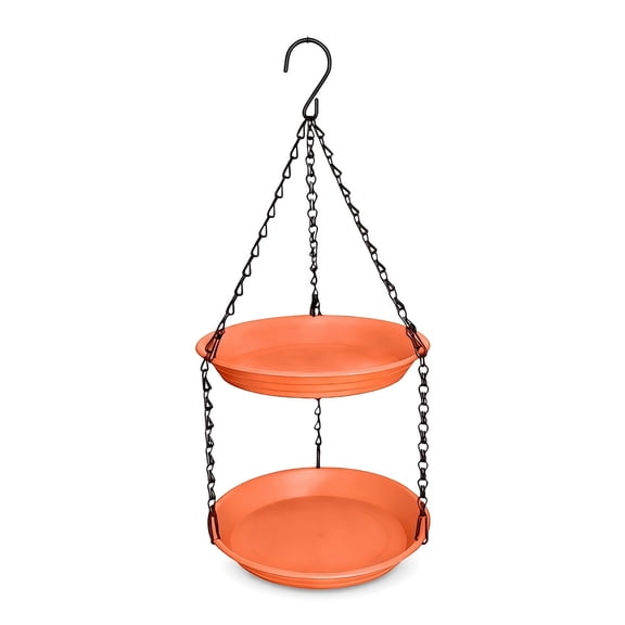 2-in-1 Hanging Bird Feeder and Bath, Platform Outdoor Plastic Oriole Feeder, Attracts Cardinals, Finches, Songbirds – Orange