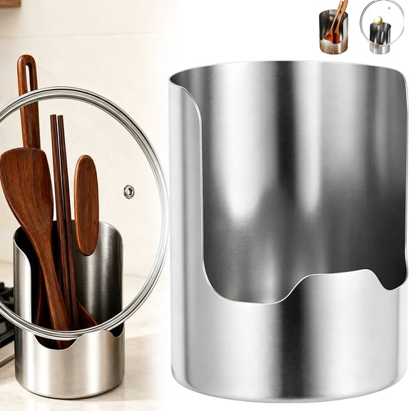Kitchen Utensil Holder, 4.92in Thickened Stainless Steel Countertop Organizer for Spatula Spoon Pot Lid & Cutting Board