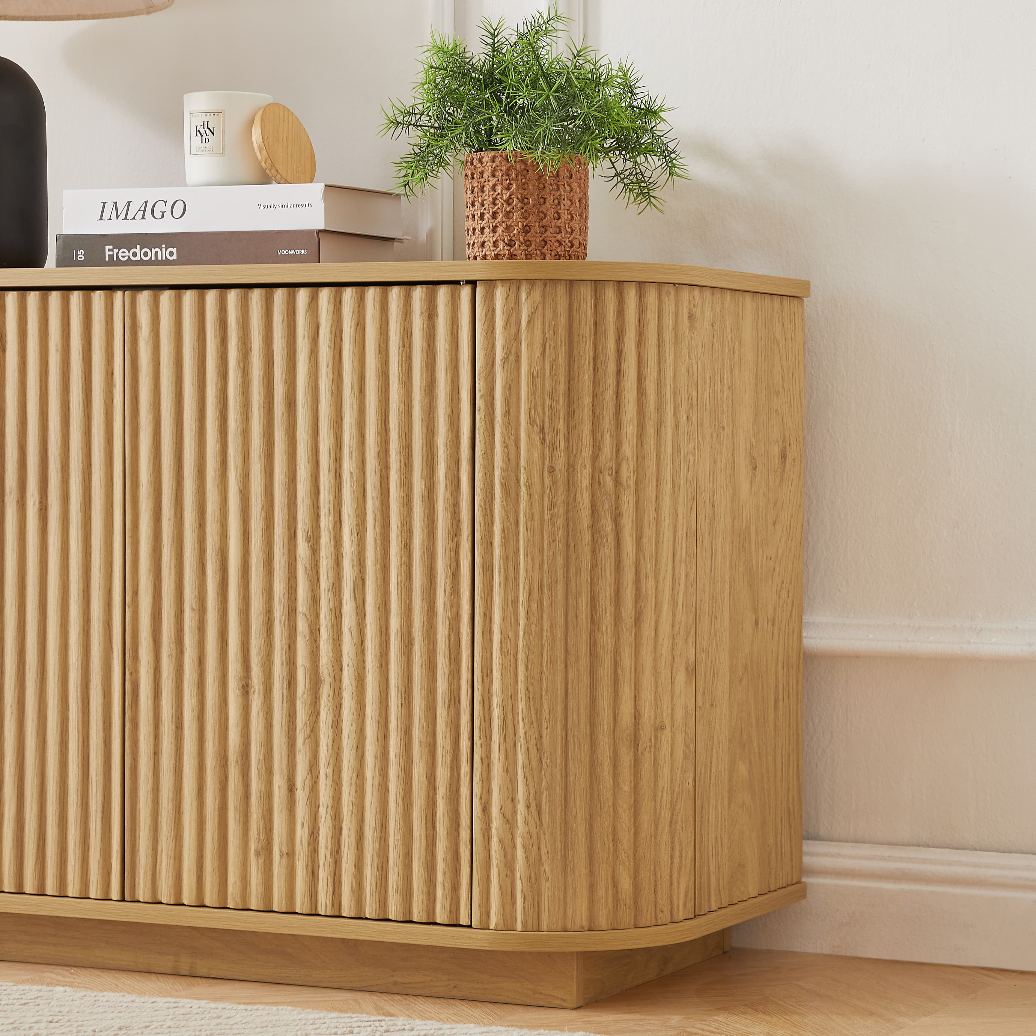 Aukfa TV Stand for TVs Up to 65", Striped Sideboard Storage Cabinet for Kitchen/Bedroom/Entryway,Natural