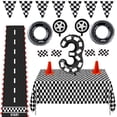 thumbnail image 2 of Mantel de carreras de 137x274cm, mantel temático de coche de carreras para motocicleta, vajilla, rueda, neumático, globo, suministros para fiesta de cumpleaños, 2 of 5