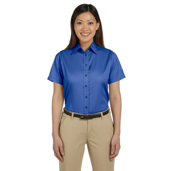 Harriton M500SW Women's Easy Blend™ Short Sleeve Twill Dress Shirt with Stain-Release-French Blue-L