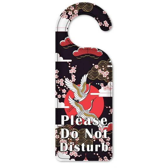 Do Not Disturb Door Knob Hanger Sign - Red, White & Gold Flying Cranes