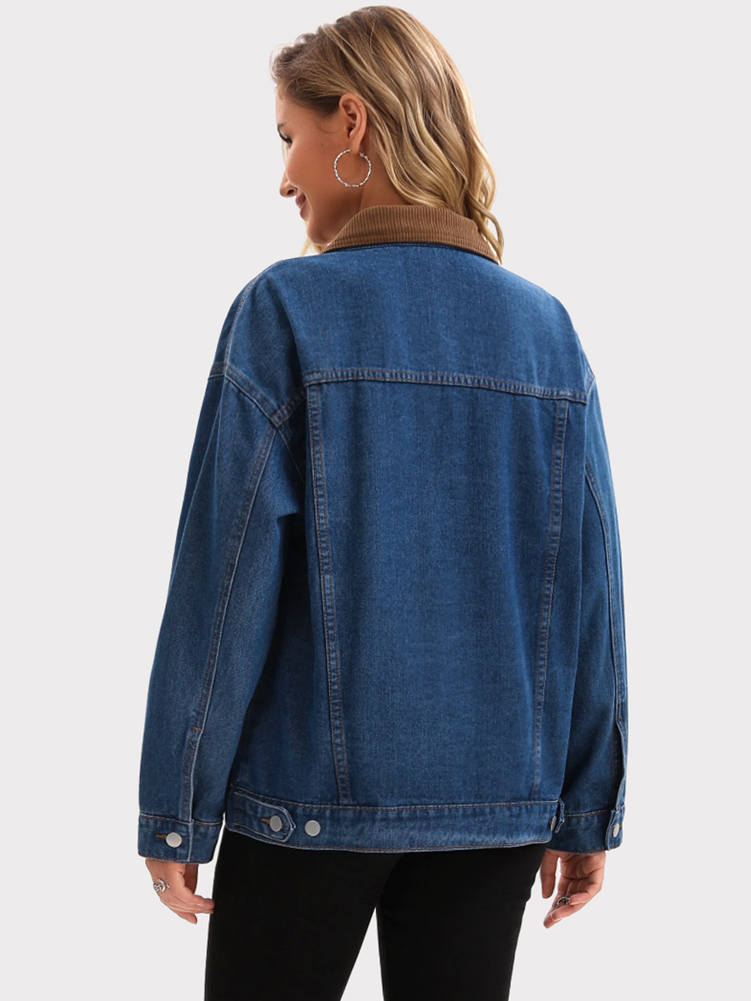 DARING DIVA Women's Button Down Corduroy Collar Long Sleeve Shacket 2XL Dark Blue