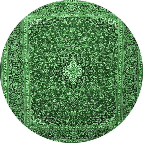 Ahgly Company Indoor Round Medallion Emerald Green Traditional Area Rugs, 3' Round