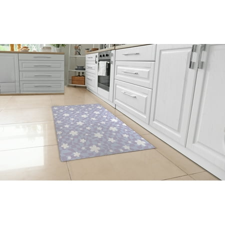 

WARPED CHECKERBOARD FLOWER LILAC Kitchen Mat By Becca Garrison