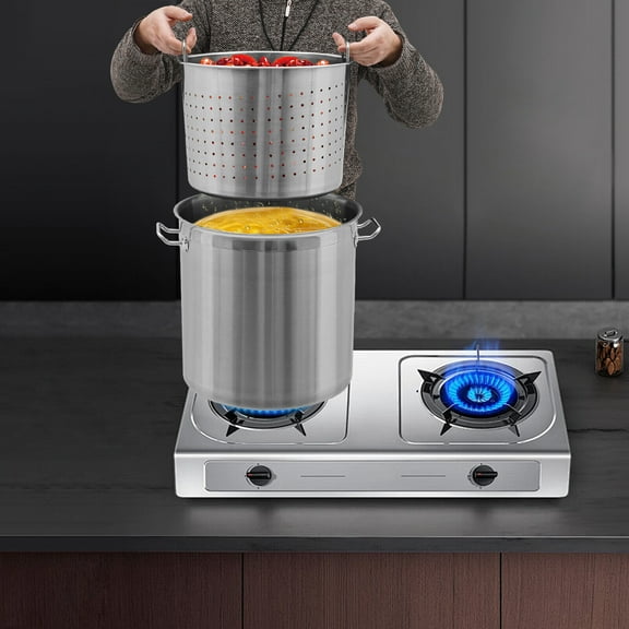 12in 35.5QT Stainless Steel Thicking Cooking Pot Set w/ Draining Bucket, Crayfish Funnel Deep Frying Bucket Cooking Soup Pot With Lid