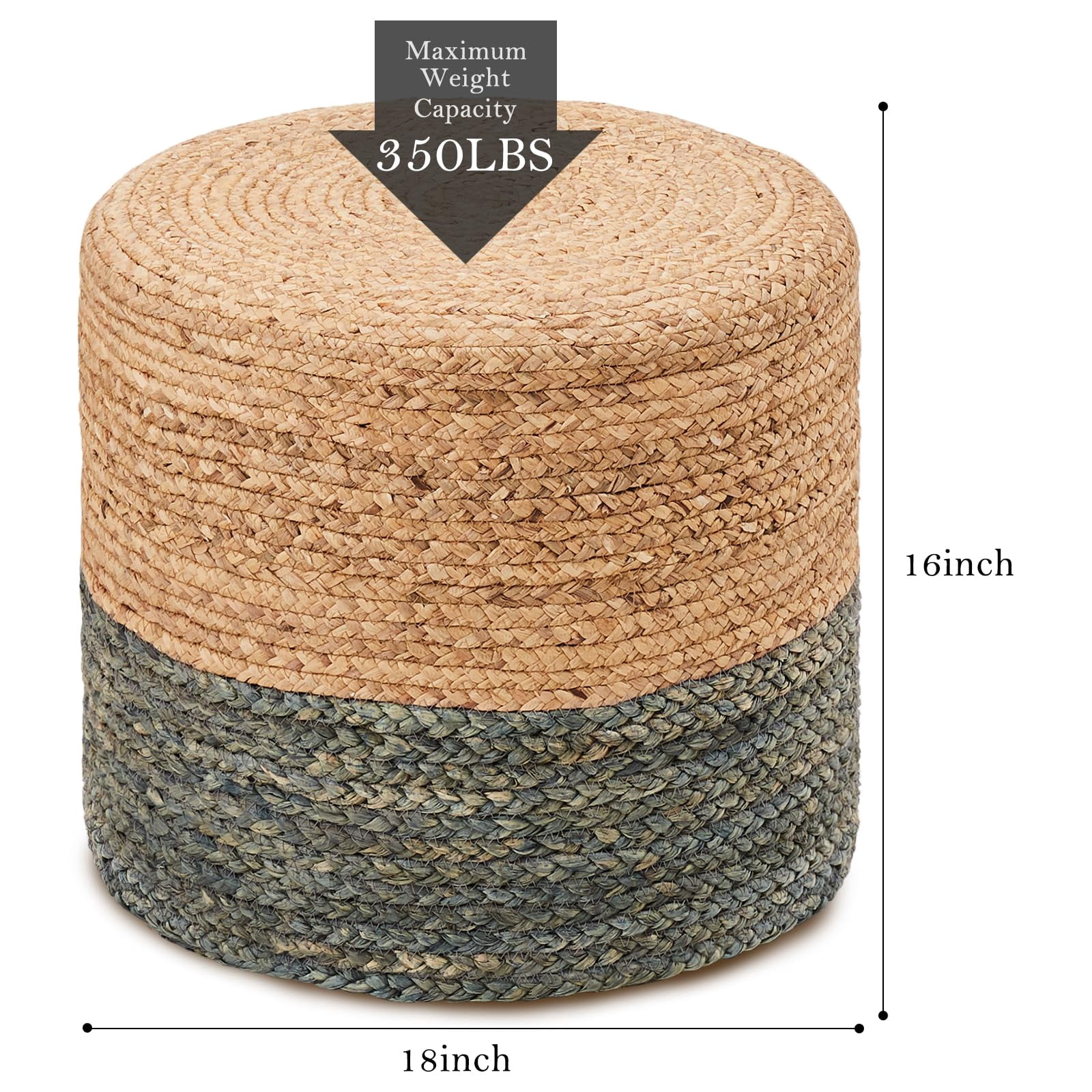 Handwoven Cattail Pouf Ottoman, Lightweight Durable Natural Jute Footrest, Versatile Vanity Stool Shoe Bench for Balcony Garden Living Room