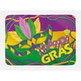 thumbnail image 1 of Mardi Gras Bath Mat, Colorful Bands with Vivid Beads Feathers Mask and Crown Symbol, Non-Slip Plush Mat Bathroom Kitchen Laundry Room Decor, 29.5 X 17.5 Inches, Magenta Lime Green Yellow, Ambesonne, 1 of 2