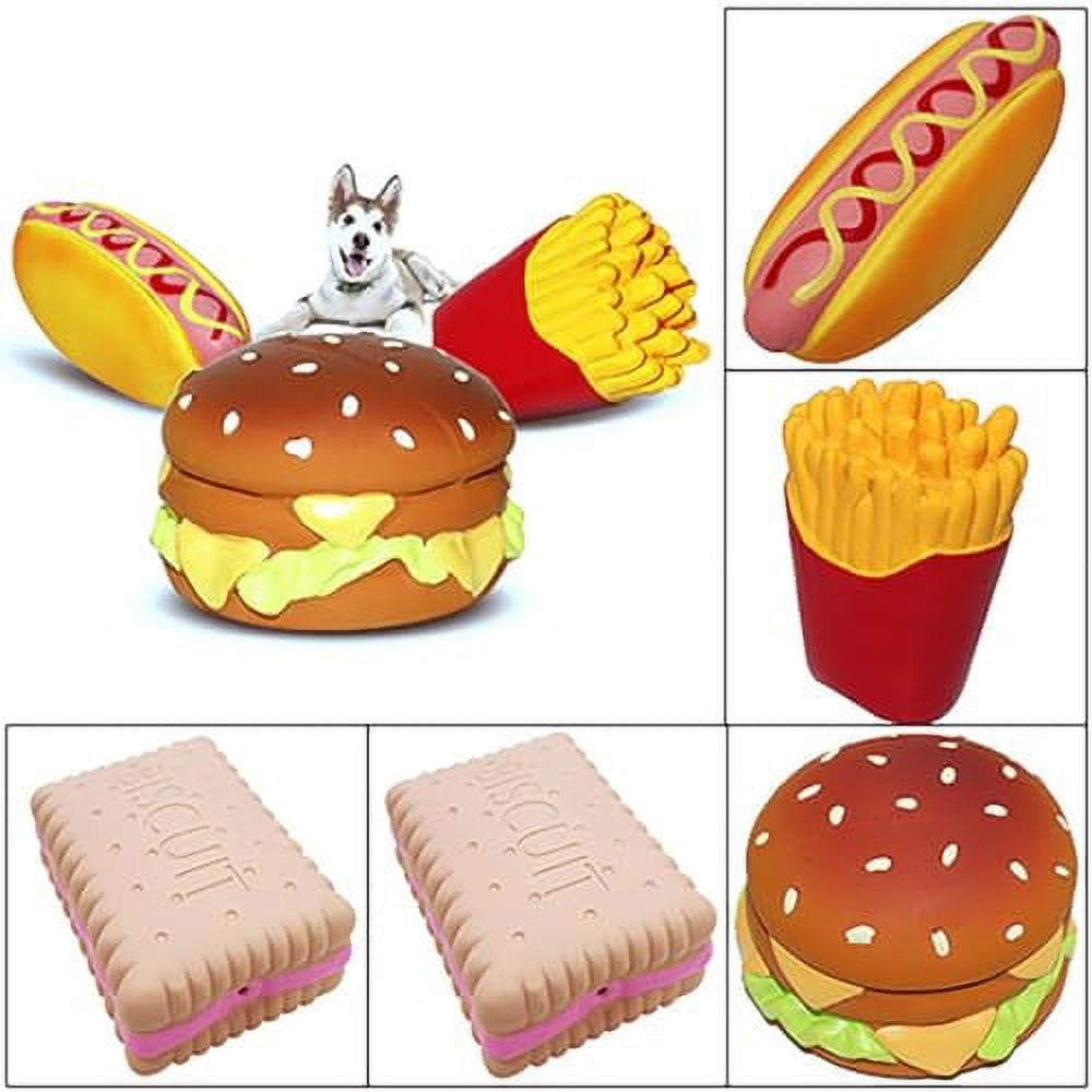 BOSREROY Pet Toy for Teething - Squeaky, Latex, Fun Shapes of Taco & Hamburger Proof Against Bites, Suitable for Puppy Play