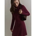 thumbnail image 4 of Women Turtle Neck Long Sleeve Bodycon Fall Winter Mini Slim Knit Sweater Dress Wine Red L, 4 of 7