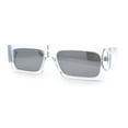 thumbnail image 4 of Narrow Rectangle Flat Top Horn Rim Thick Temple Plastic Sunglasses Clear - Silver Mirror, 4 of 8