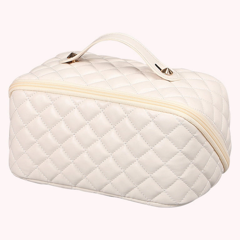 Buy White Quilted Pattern Vegan Leather Cosmetic Bag , Makeup Bag