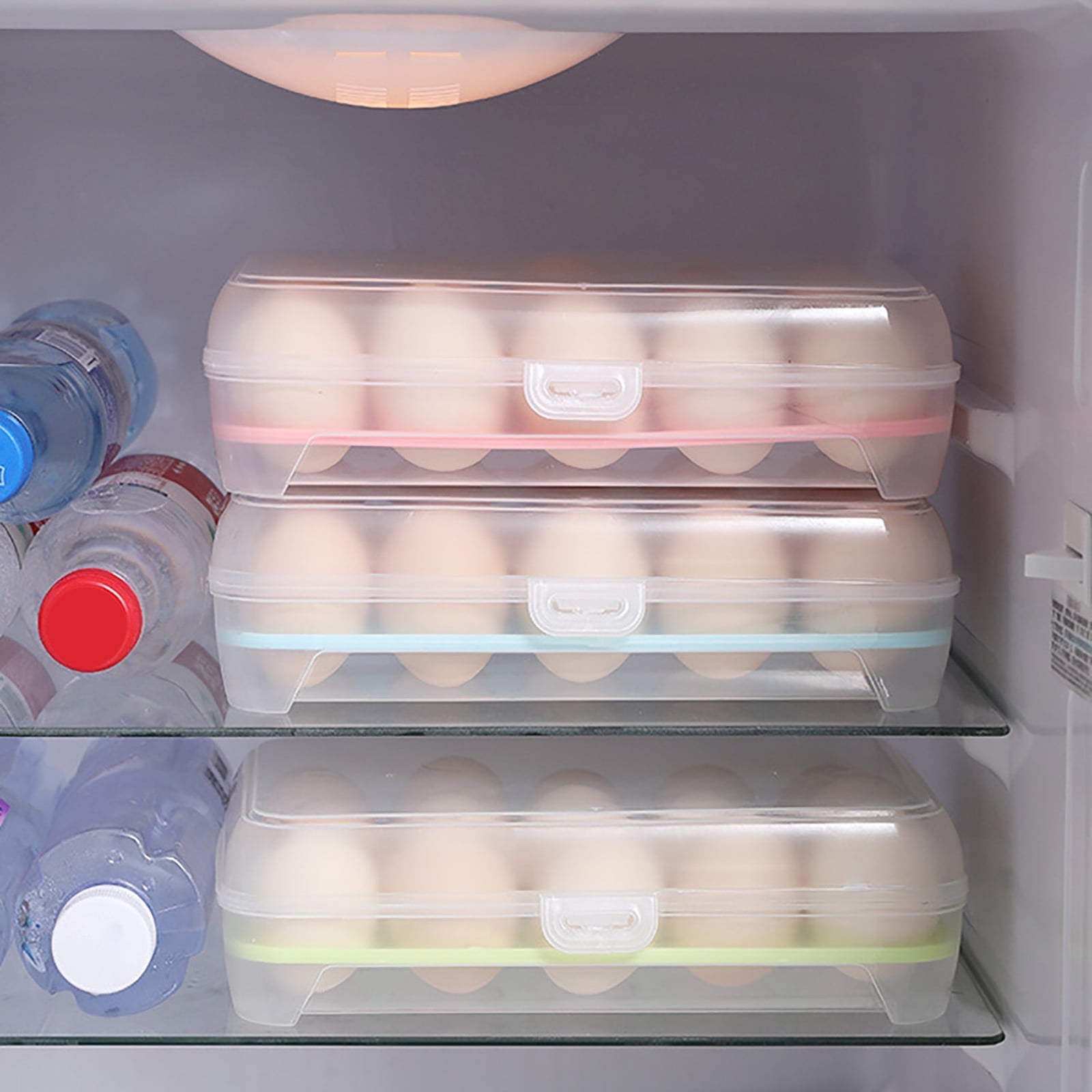 THHEIC Large Capacity Egg Storage Container for Refrigerator, Clear Plastic Egg Holder Organizer Bins with Handles, Keeps 20+ Eggs Fresh, Stackable and Easy to Clean Fridge Organizer