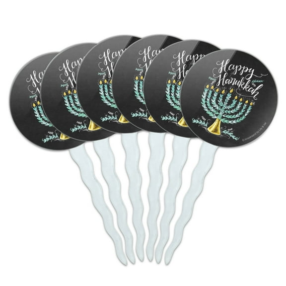 Happy Hanukkah Menorah Cupcake Picks Toppers Decoration Set of 6