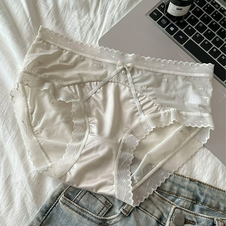 Underwear Women Pack Plus Size Women s Lace Underwear Mid-Waisted Ice Silk Full Cover Underwear Soft Satin High Waisted Panties Lightweight Breathable Underpant Briefs Nylon Panties for Women Gray