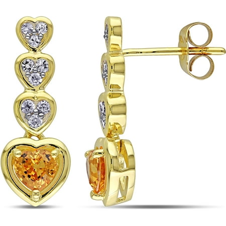 Tangelo 1-2/5 Carat T.G.W. Yellow and White Sapphire 10kt Yellow Gold Multi-Heart Drop Earrings