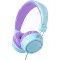 thumbnail image 1 of Wired Kids Headphones with Microphone and In-Line Control, Lightweight and Foldable Design for School Use - Compatible with Tablets, Chromebooks, and iPads in Green/Purple, 1 of 9