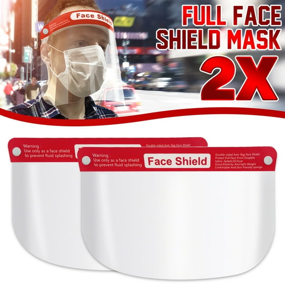 2PCS Full Face Protective Shield Transparent Protective Mask Adjustable Shield Anti-fog Anti-splash Dustproof Safety Visor for Outdoor Supermarket Shopping,Blue / Red