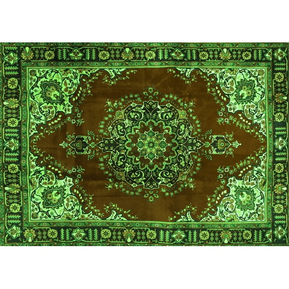 Ahgly Company Indoor Rectangle Medallion Green Traditional Area Rugs, 5' x 8'