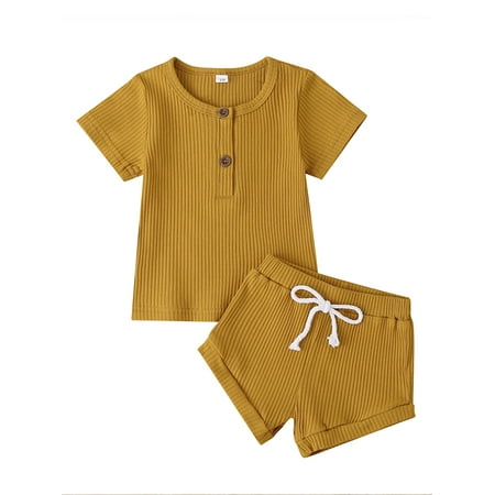 

Bmnmsl Toddler Kids Baby Girls Boys Outfits Set Short Sleeve Ribbed Top+Shorts