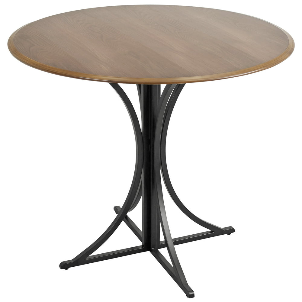 35" Walnut Wood Round Top with Black Metal Legs Dining Table - Walmart