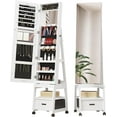 thumbnail image 1 of 360° Swivel Mirrored Jewelry Cabinet, Full Length Mirror with Jewelry Storage and Floor Standing Lock, Built in Makeup Mirror, Large Storage Capacity with Drawer, Rear Storage Shelves (White), 1 of 1