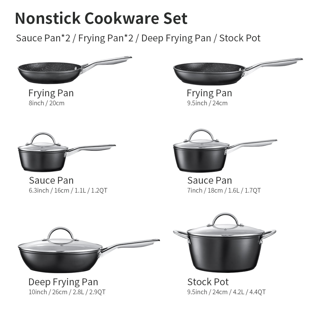 Induction Cookware Pots and Pans Set 10 Piece, BEZIA Dishwasher Safe  Nonstick Cooking Pans, Stay-Cool Bakelite Handle, Scratch Resistant Kitchen  Sets