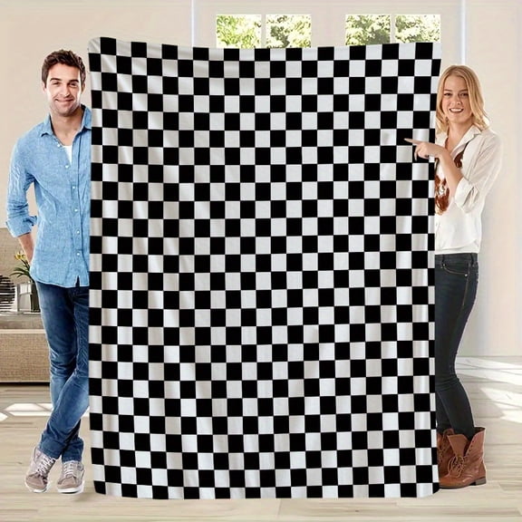 1pc Flannel Blanket Soft Quilted 1pc Black & White Checkered Flannel Blanket All Season Throw for Camping Travel Office & Home Decor Contemporary Holiday Gift
