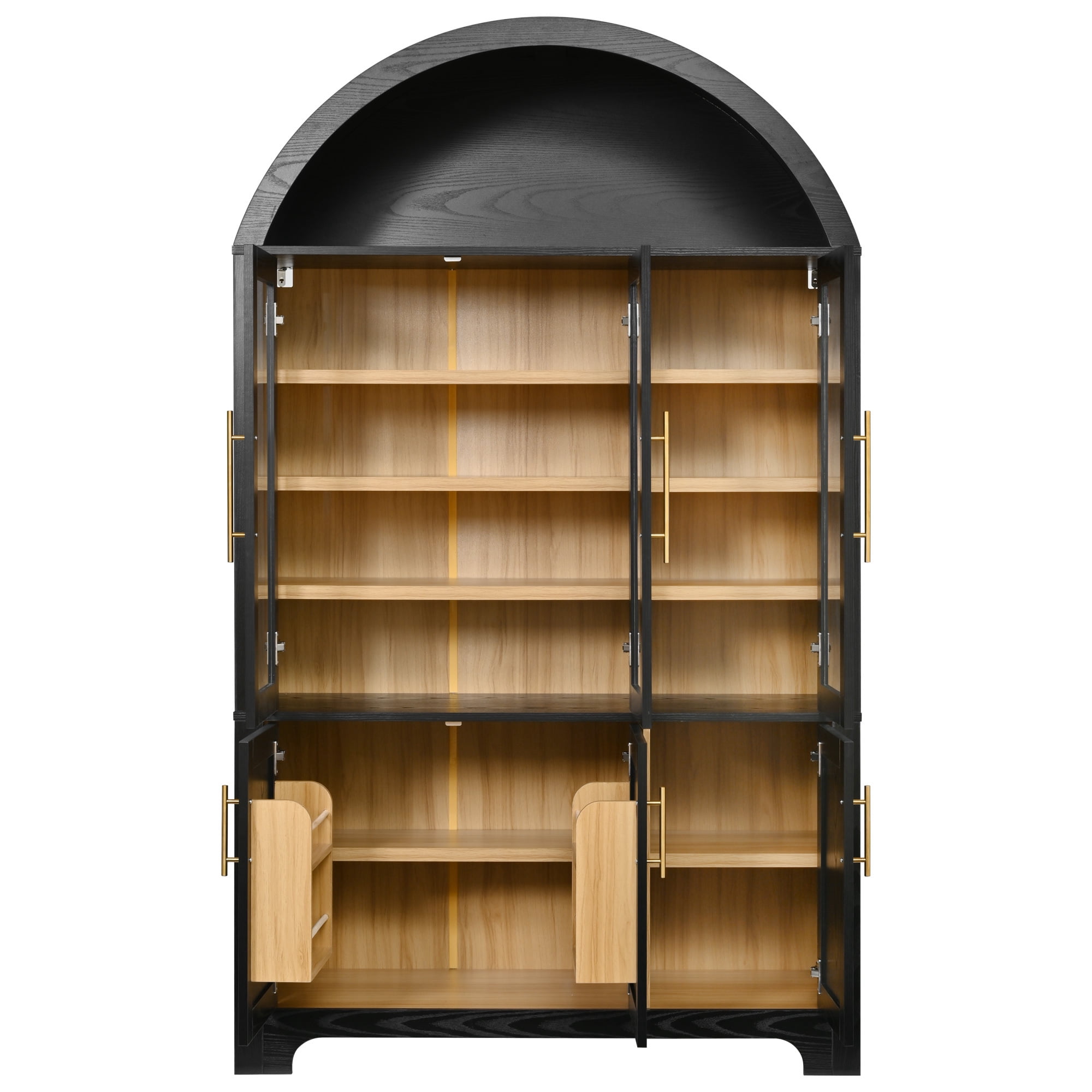 Euroco 73" Tall Arched Kitchen Pantry Cabinet,Farmhouse Wood Kitchen Storage Cabinet with 3 Glass Doors,Door Shelves & Adjustable Shelves,Freestanding Pantry Cupboard for Kitchen Bathroom,Black