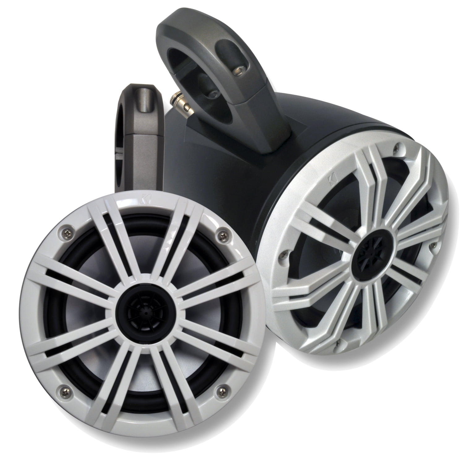 Black Kicker Wake Tower System with Kicker White 6.5" Marine Speakers