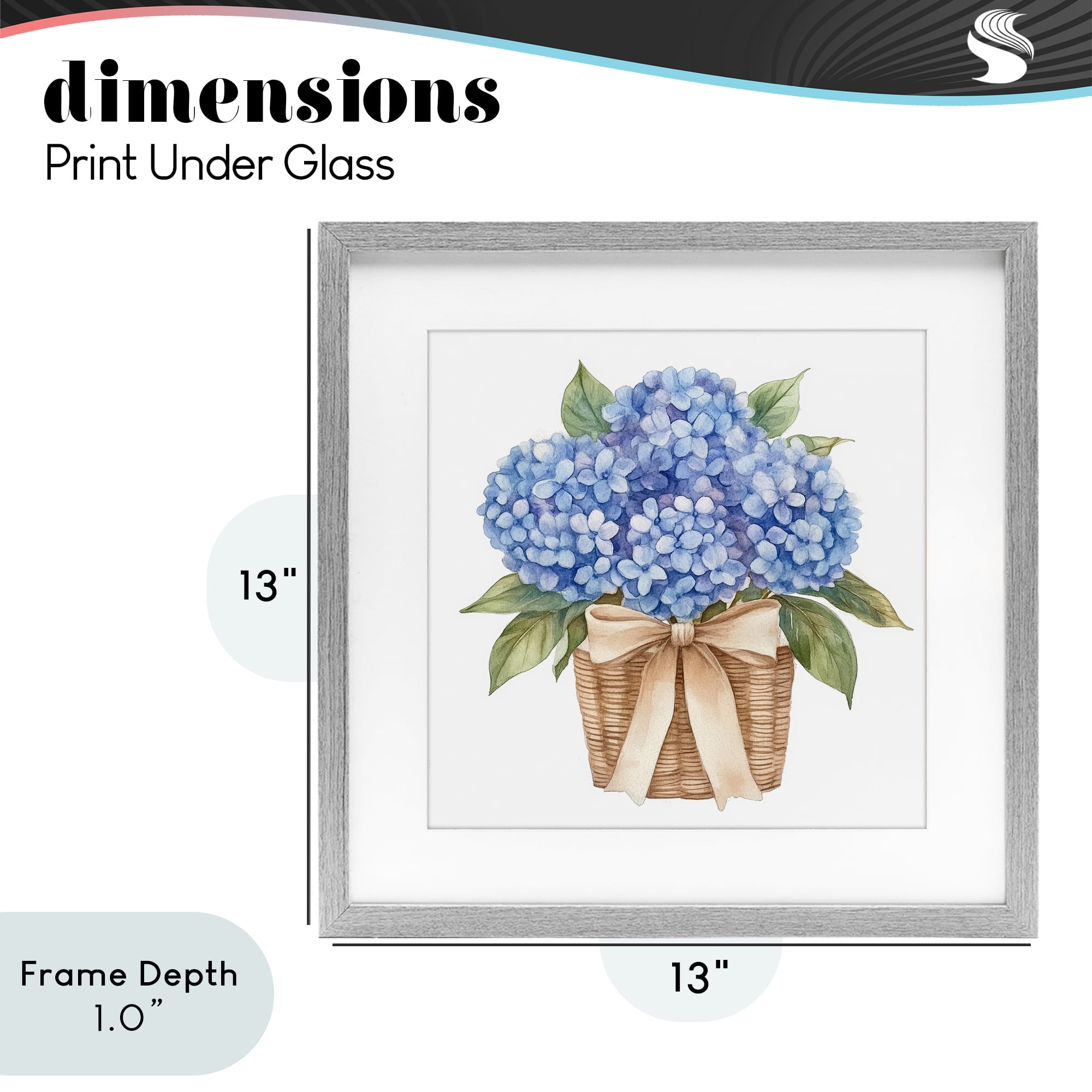 Stupell Industries Blue Hydrangea Picnic Basket Gray Framed Print Under Glass, design by Petal Prints Design