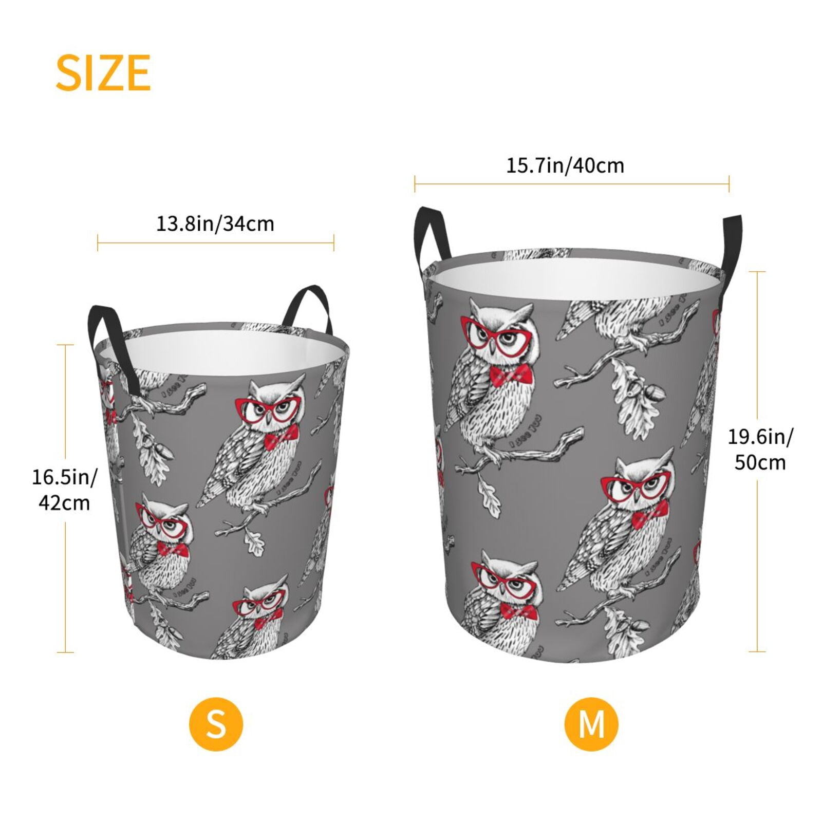 Large Laundry Basket with Handles - Red Glasses Bow Tie Owl Kids Baby Dirty Clothes Laundry Hamper for Bedroom Aesthetic