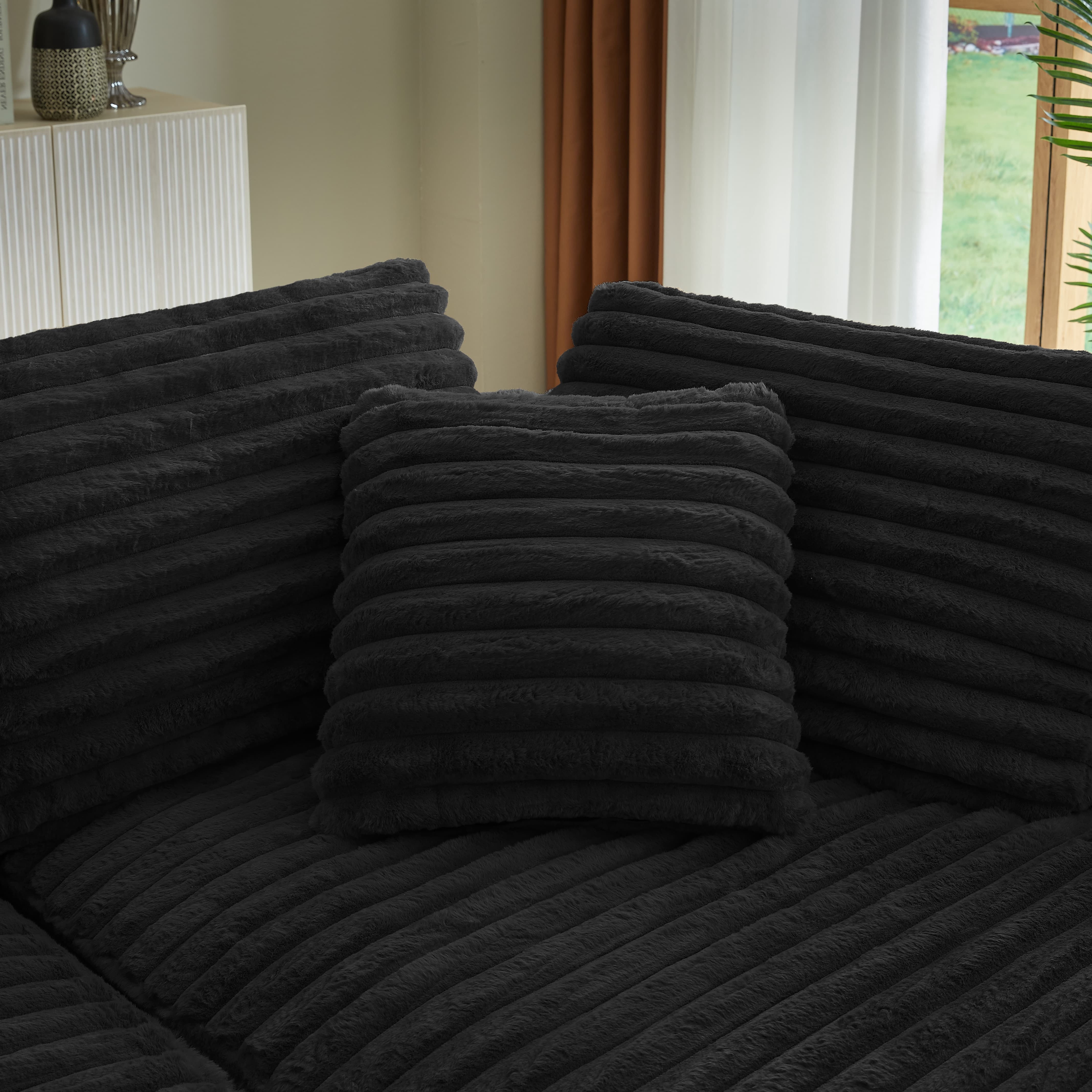 MAYEERTY 120.9" Black Corduroy Curved L Modular Sectional Sofa, Pocket Spring No Assembly Couch for Living Room Reception