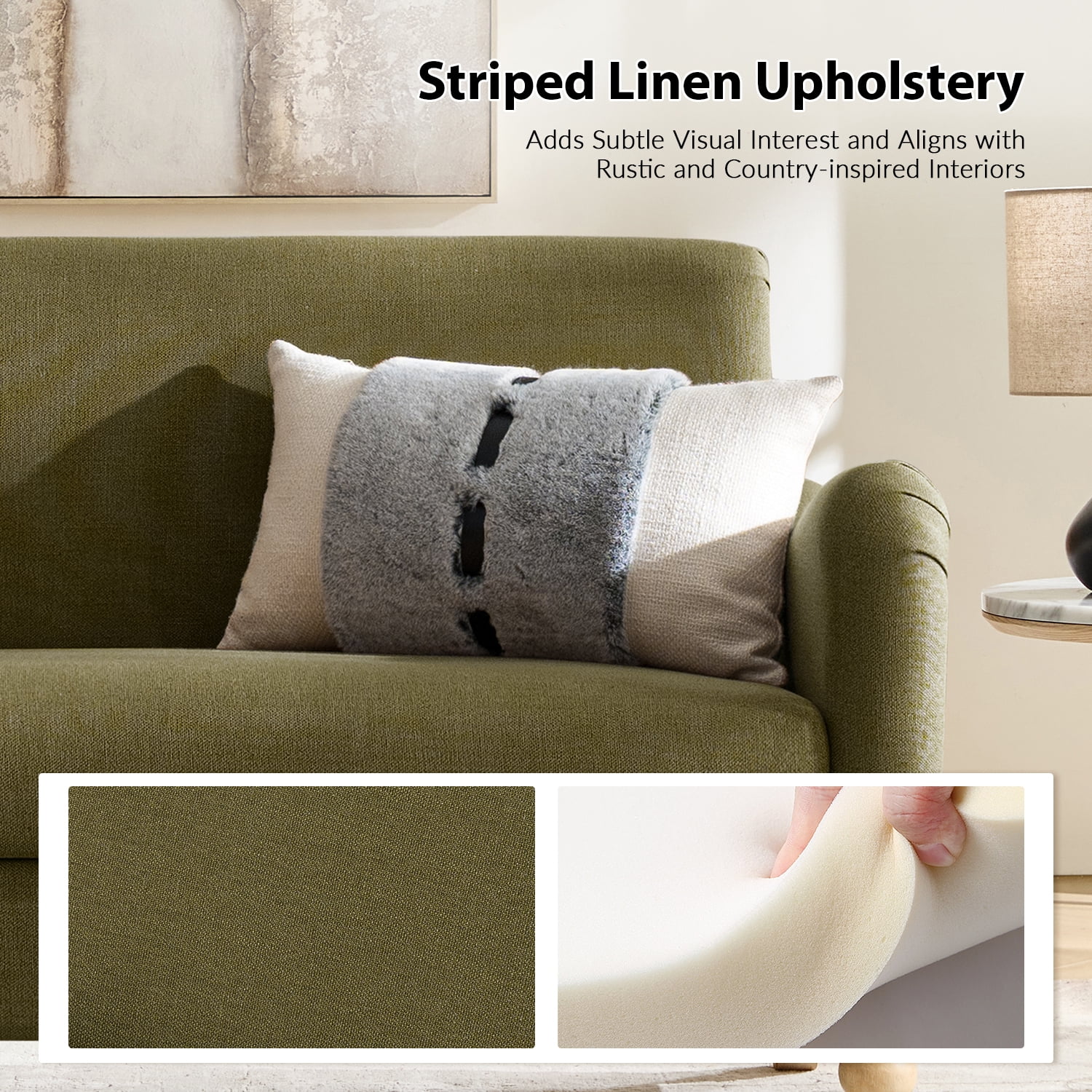 Tina's Home 50" Farmhouse Loveseat Sofa with Slope Arms and Solid Wood Bobbin Legs for Living Room, Moss