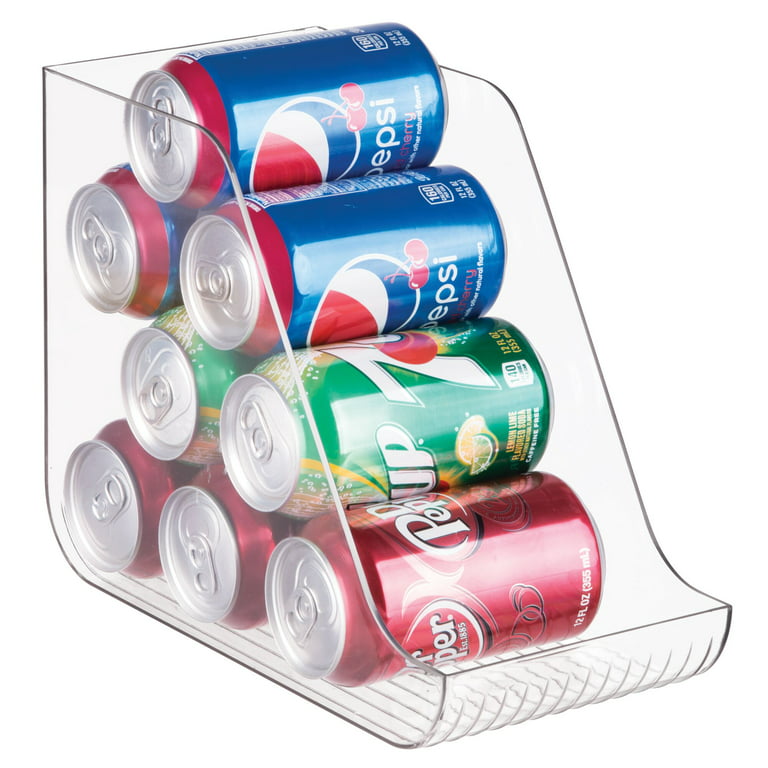 MDesign Long Plastic Soda Can Dispenser Storage Organizer Bin, 2 Pack,  Clear
